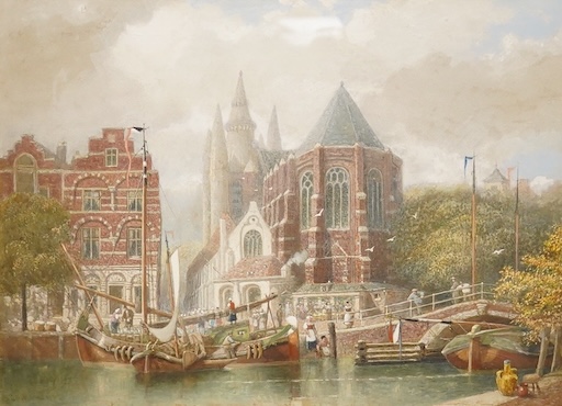 George Henry Andrews (1816-1898), ‘The Oude Kerk, Delft’, signed and dated ‘79, watercolour and mixed media heightened with white, 36 x 50cm